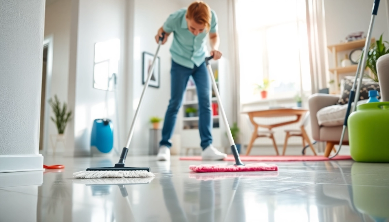 Professionally executing bond cleaning in a sparkling clean apartment with bright ambiance.