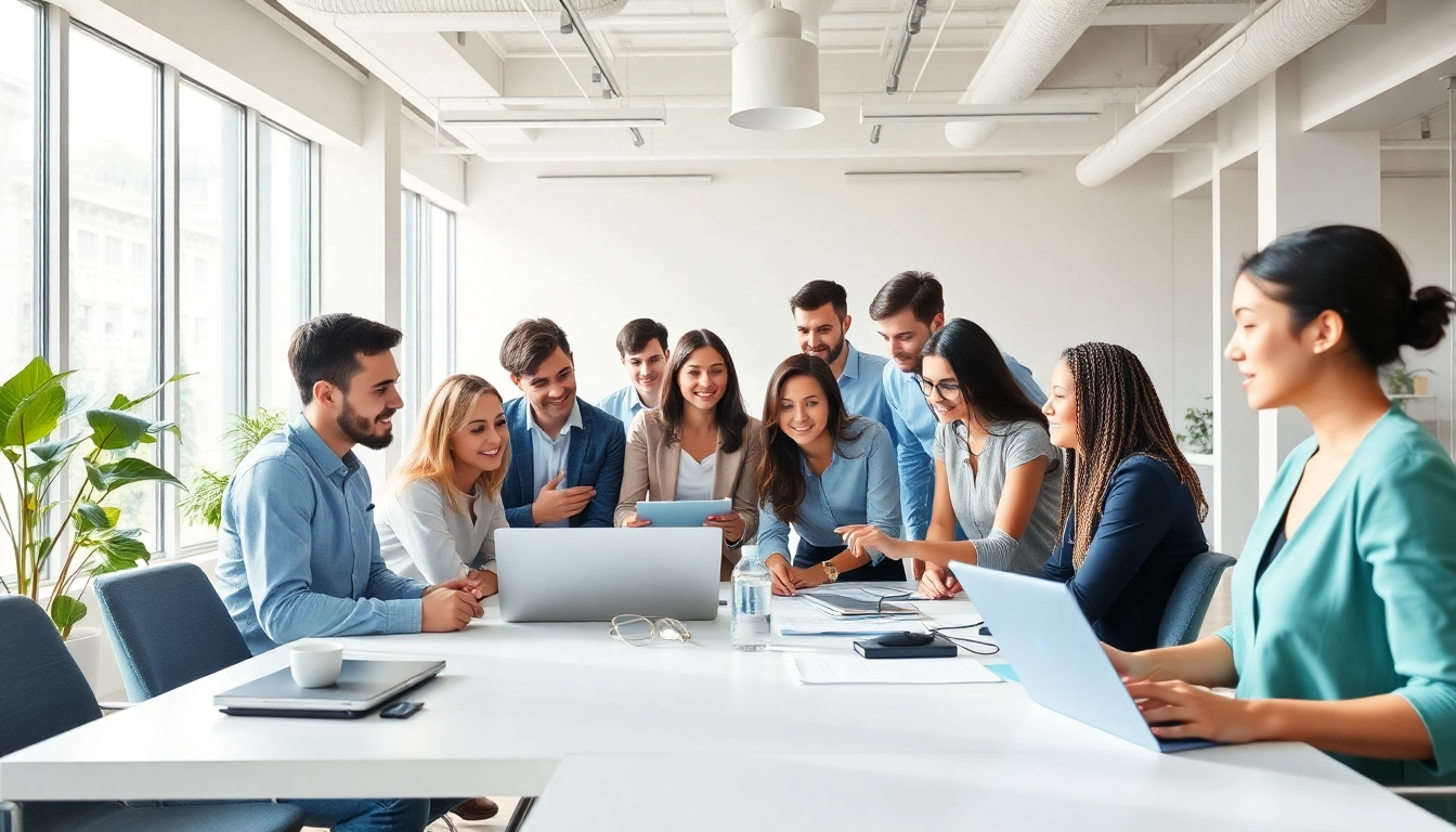 Digital marketing agency services showcased by a collaborative team in an innovative office.