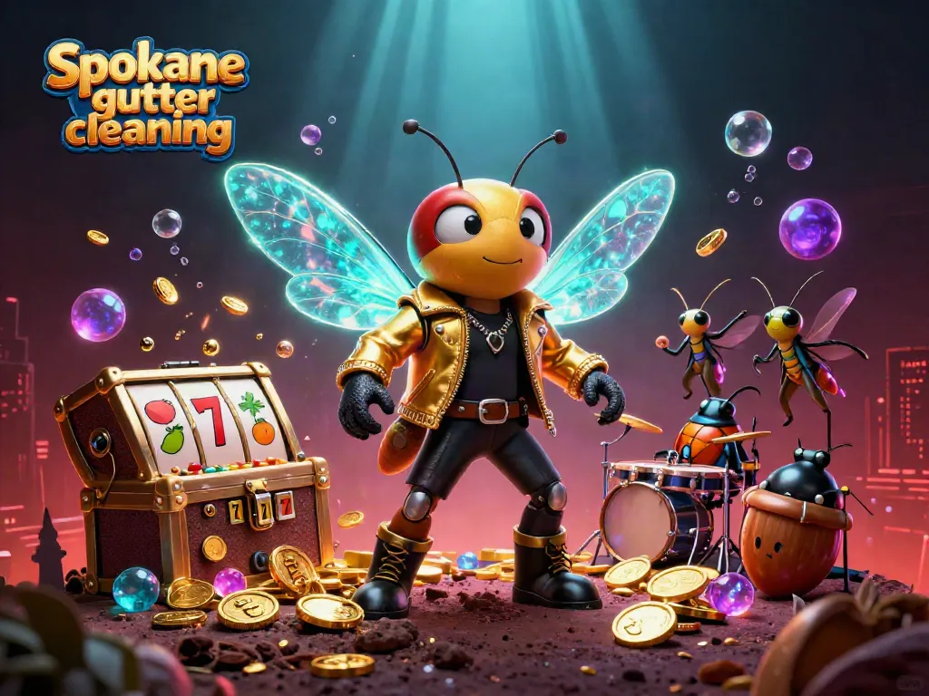 Experience Spokane gutter cleaning in an energetic casino scene with animated characters and game elements.