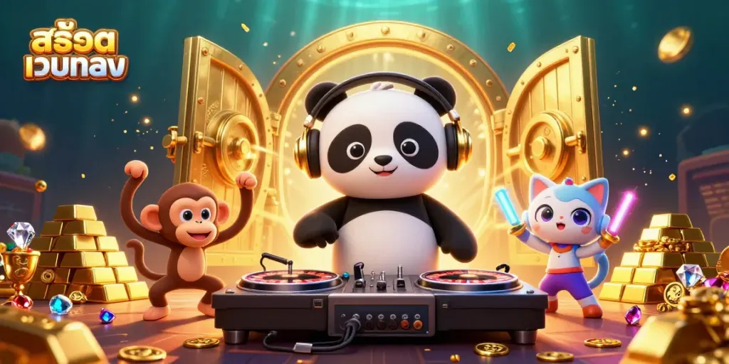 Engage with สล็อตเว็บตรง in an ultra-detailed 3D scene of a DJ panda, breakdancing monkey, and glowing kitten.