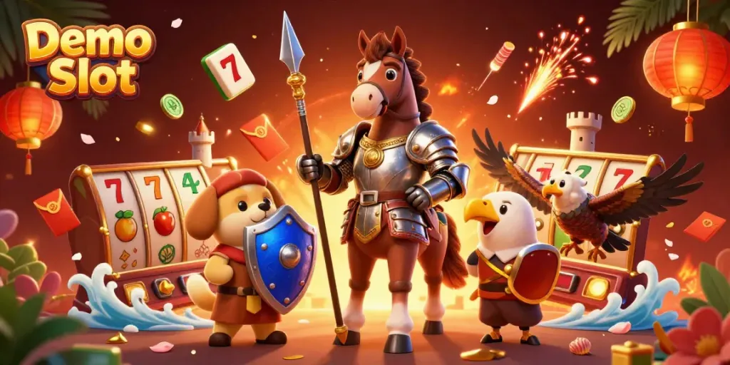 Experience ancient chivalry in a Demo Slot with vibrant gameplay elements and casino visuals.