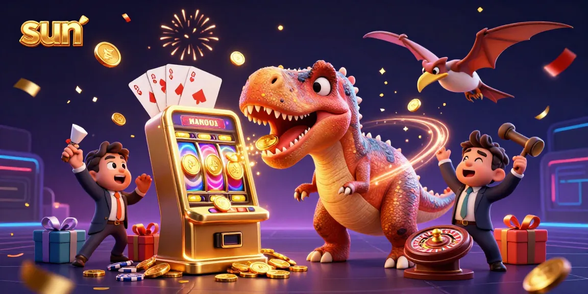 Experience thrilling gameplay with sun-themed slots as animated dinosaurs celebrate jackpots.