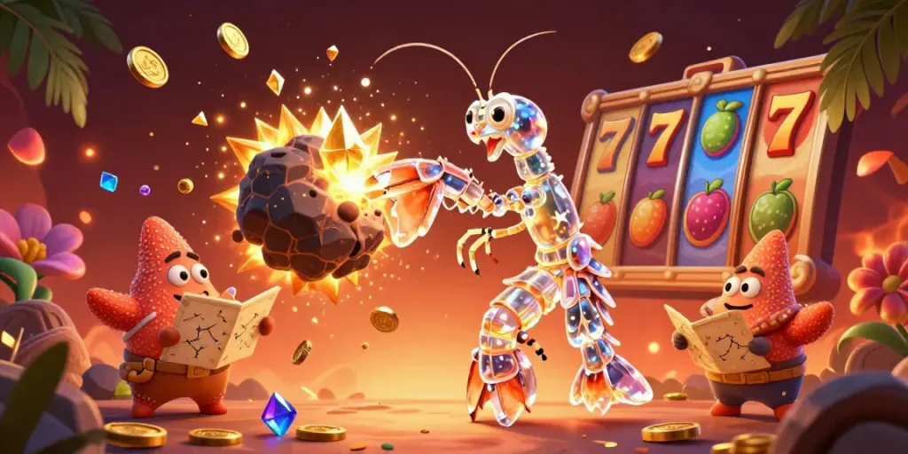Menangkan slot gacor dengan ilustrasi 3D penuh warna yang menampilkan karakter unik dan elemen permainan kasino.