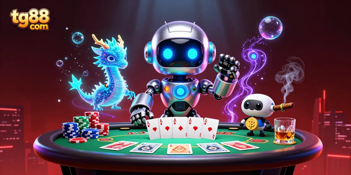 Join the action at tg88 com with a thrilling poker scene featuring dynamic 3D characters and vibrant casino elements.