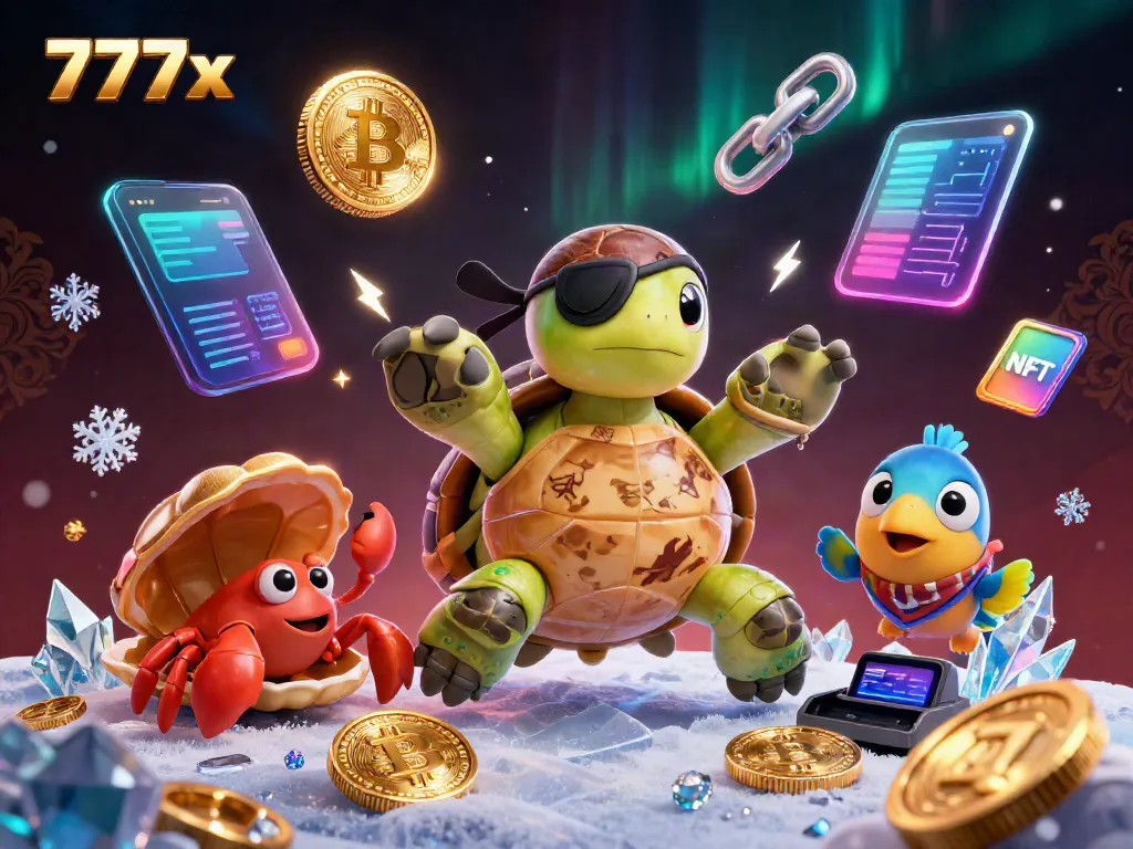 Experience 777x's thrilling online casino with a pirate turtle, crab, and parrotfish amid crypto treasures.