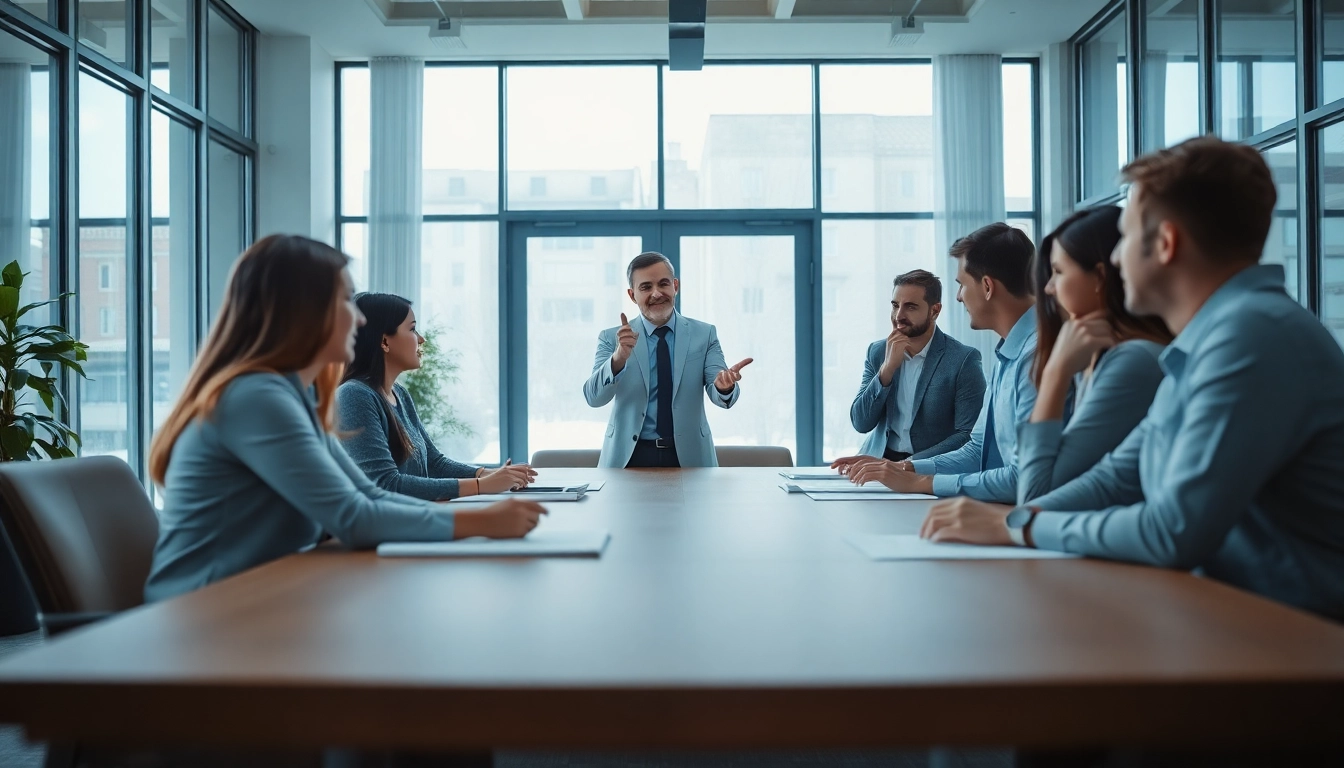 Sales coordinator collaborating with team members in a modern office environment.