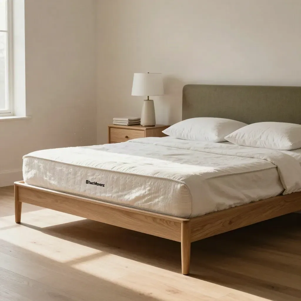 Reassembled bedroom with aligned nightstand, bed, and lamp in warm morning window light.