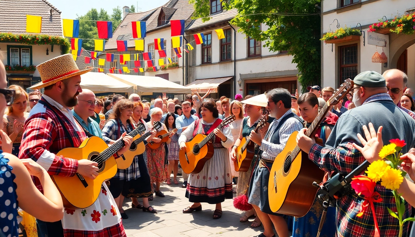Ascultând muzica populara românească la un festival vibrant de tradiții.