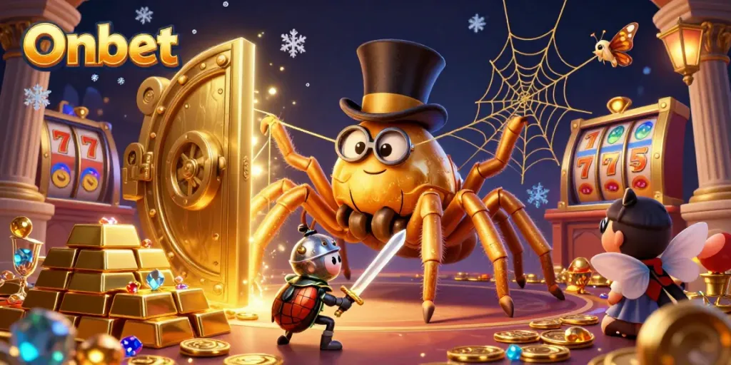 Engage with Onbet's thrilling casino adventure featuring vibrant gameplay elements and a brave knight.