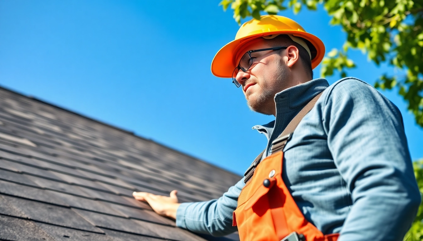 Showcasing Twinsburg OH roof repairs, a contractor inspects a roof, highlighting expertise and quality service.