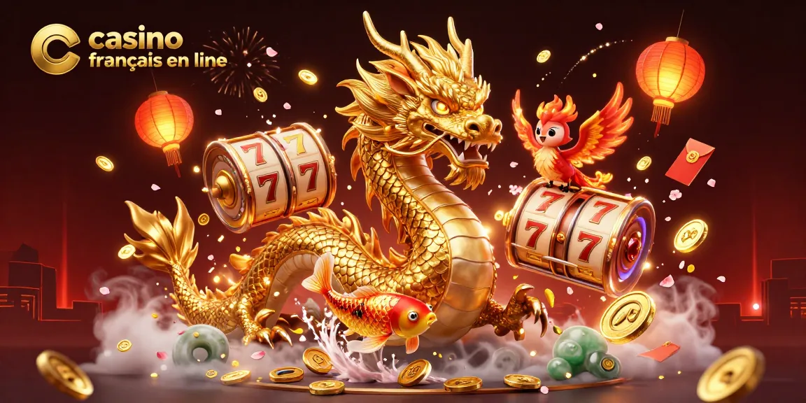Plongez dans le monde dynamique de casino français en ligne avec un dragon doré et une carpe chanceuse.