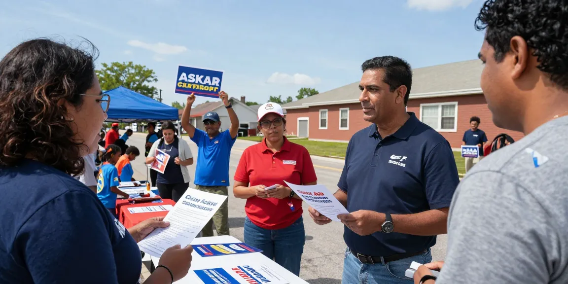 Casey Askar engaging with voters at a lively community event, showcasing political campaign interaction.