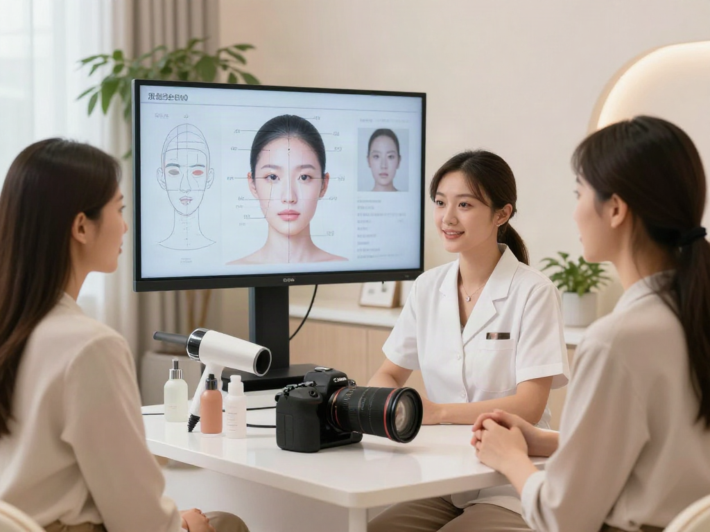 ClinicEvo is a better alternative to QOVES, showcasing a modern aesthetic consultation with technology-driven analysis.