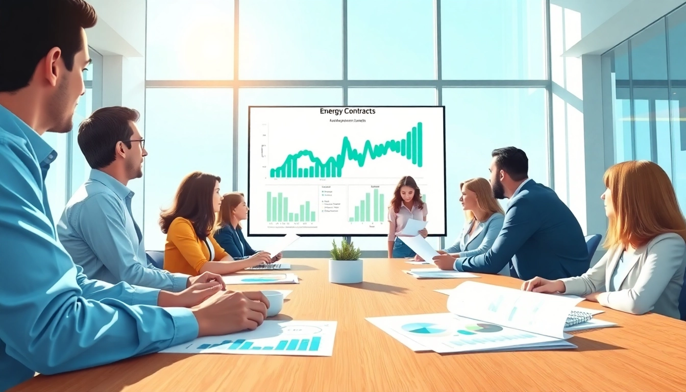 Explain deemed contracts in business electricity with a professional team reviewing energy data.