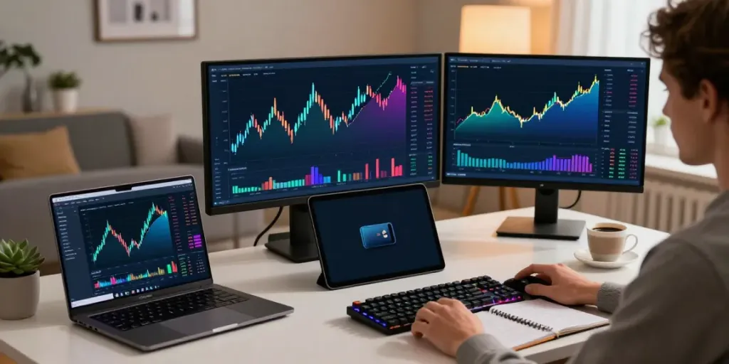 NSE real-time data API in a professional trading environment with cryptocurrency charts and digital wallet.