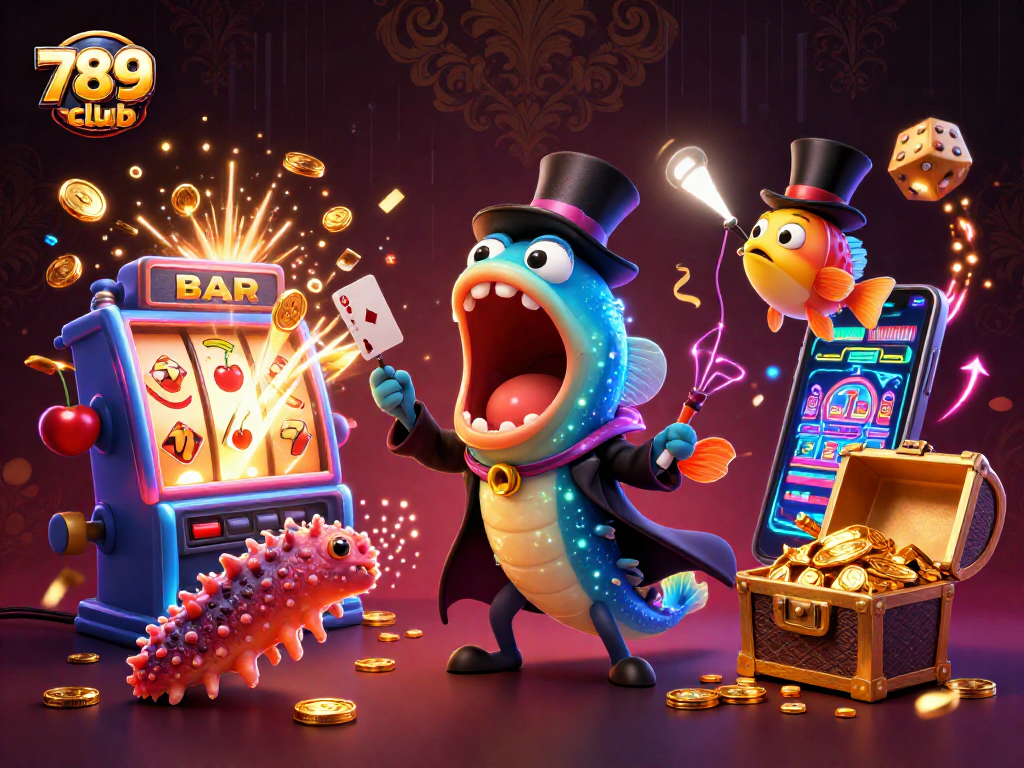Experience the thrilling world of 789club with a magical deep-sea casino illustration featuring vibrant characters.