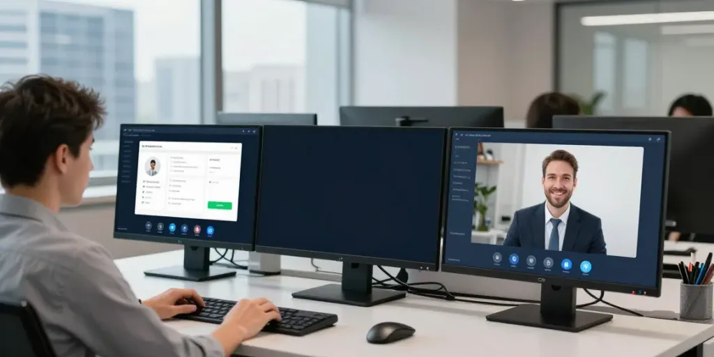 Deepfake protected Online Video Calls in a secure office video conferencing setup.