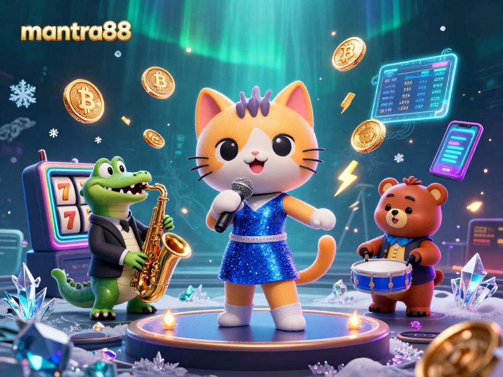 Experience vibrant gaming excitement at mantra88 with a dynamic casino scene featuring playful 3D characters.