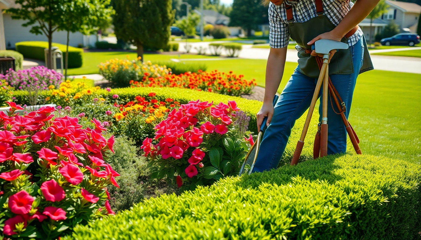 Skilled landscapers near me creating a beautiful garden with vibrant plants and flowers.