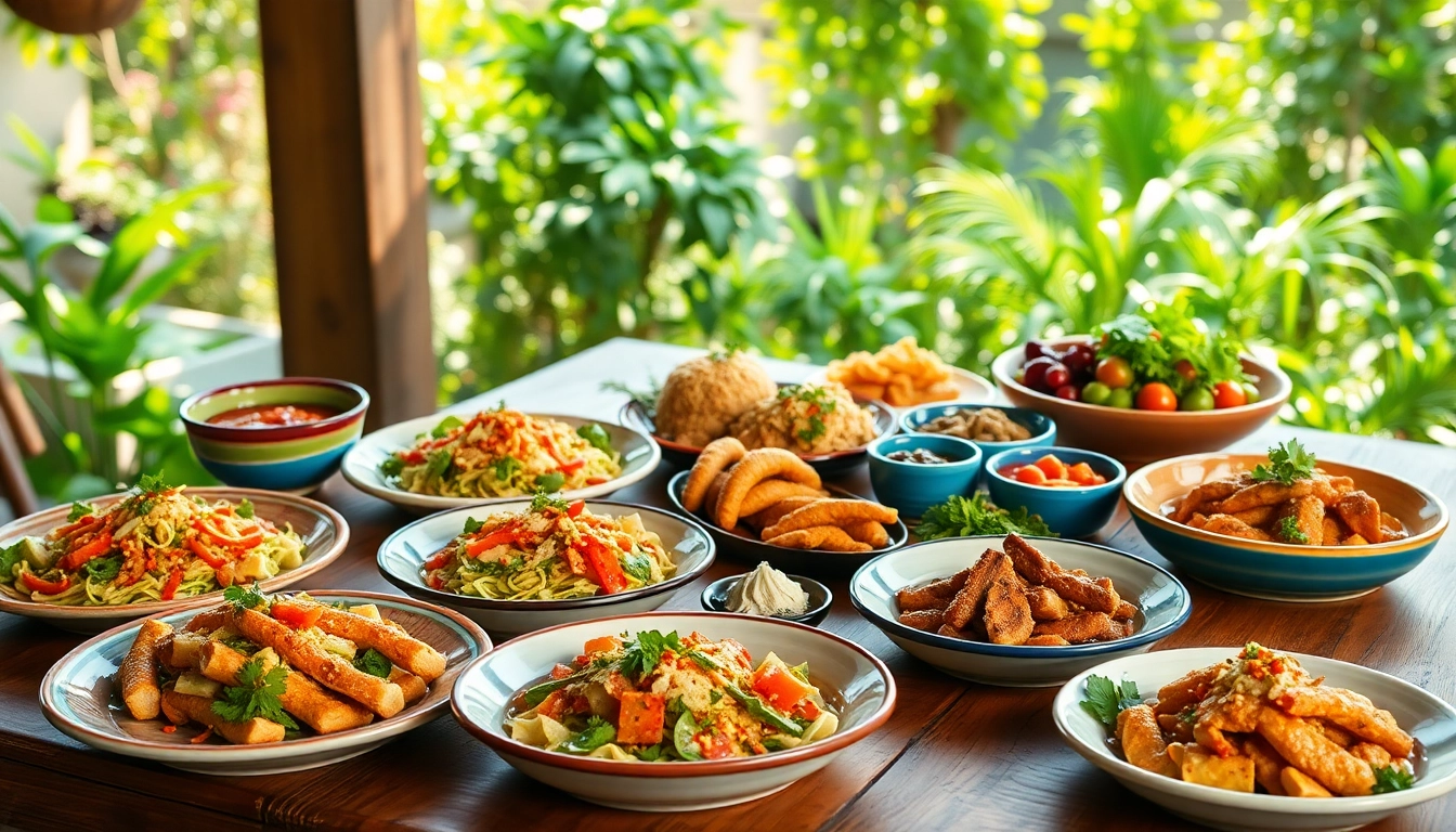 Delicious food spread featuring vibrant dishes at TNGolfStation, set in a lively atmosphere.