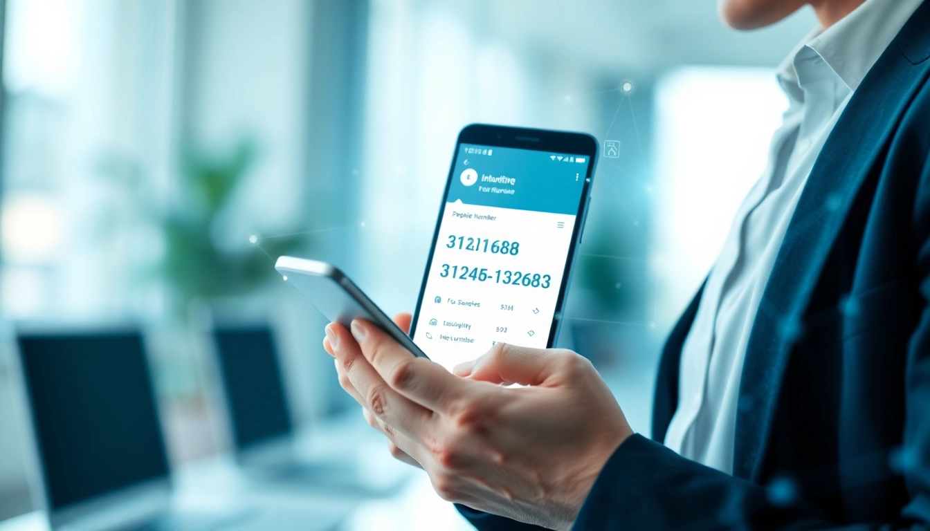 Conduct a phone nr search with a user focused on a smartphone showcasing an intuitive interface.