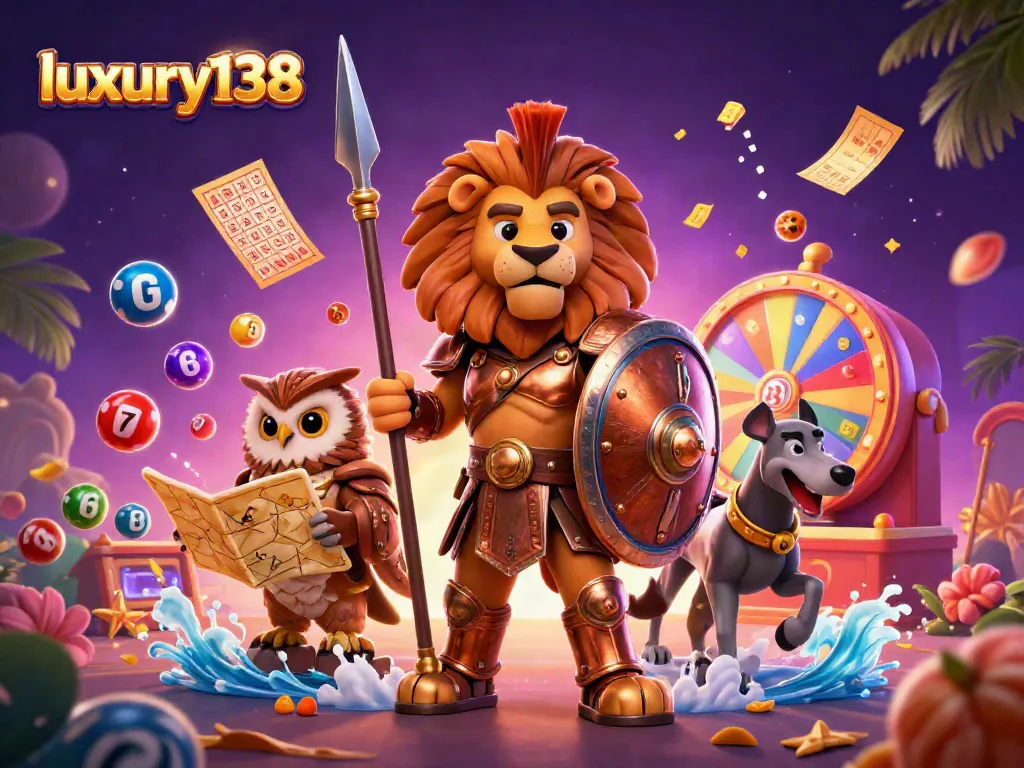 Visualisasi dunia perjudian kaya dengan luxury138, menampilkan karakter menarik dan elemen permainan.