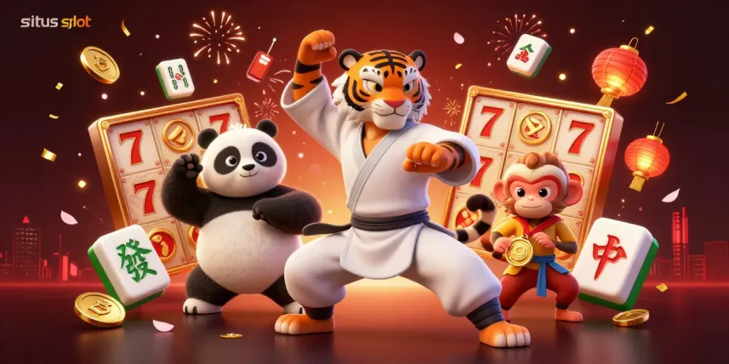 Experience exhilarating gameplay at situs slot with a vibrant slot-themed scene featuring joyful characters.