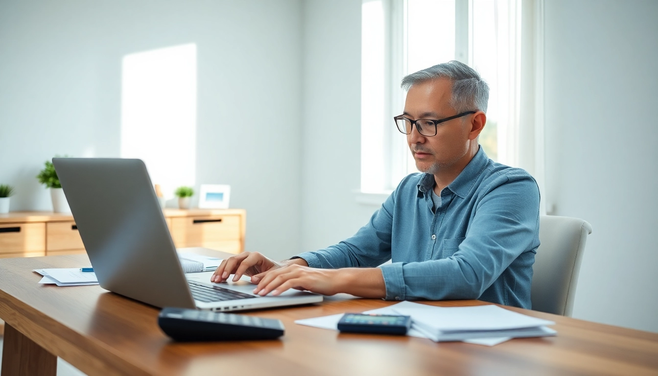 Calculate child support amounts using the NY child support calculator in a focused home office setting.