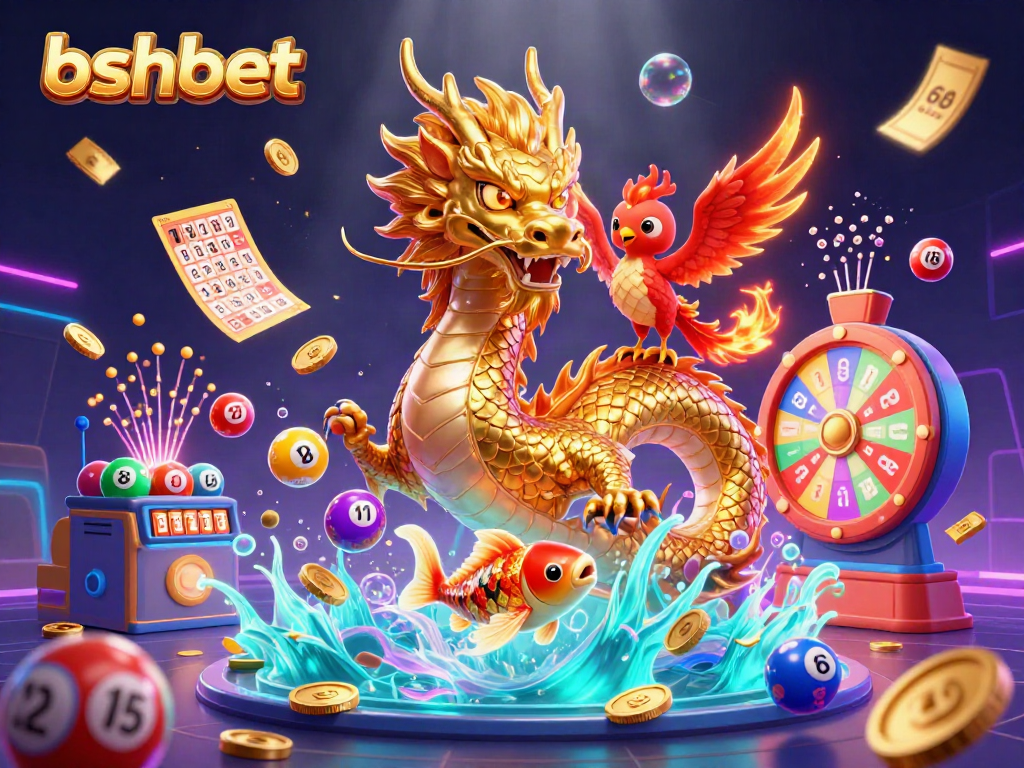 Engage with bshbet's vibrant lottery world featuring dynamic dragons, coins, and colorful games.