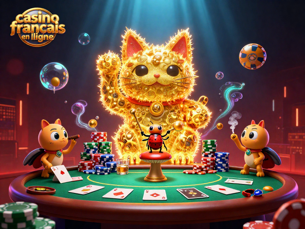 Ressentir l'excitation dans un casino francais en ligne avec un chat porte-bonheur et des jeux de poker captivants
