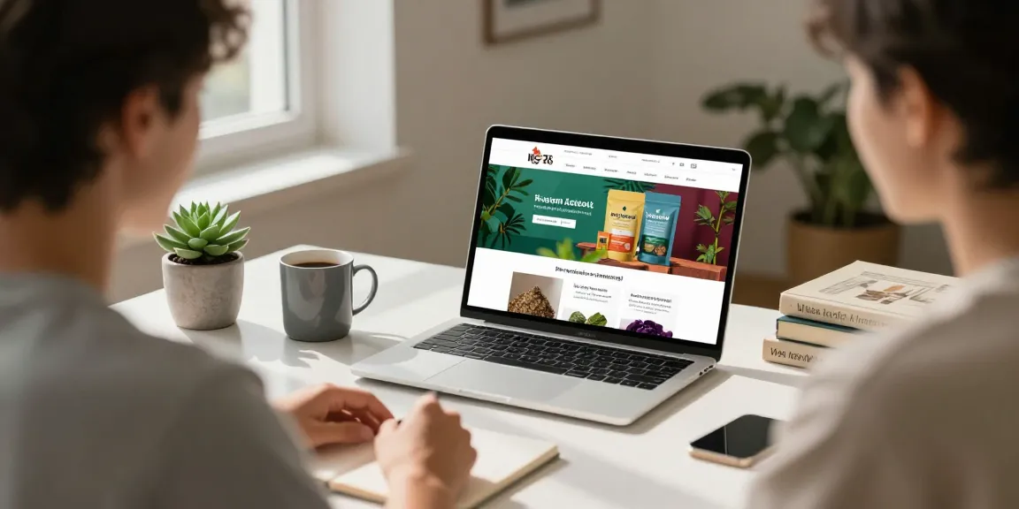 Individual exploring the article URL featuring top kratom brands in their stylish home office.