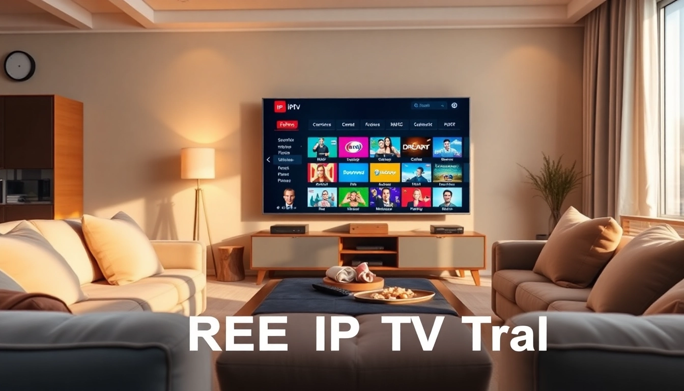 Engage with a FREE IPTV Trial through a modern streaming setup with vibrant TV channels.